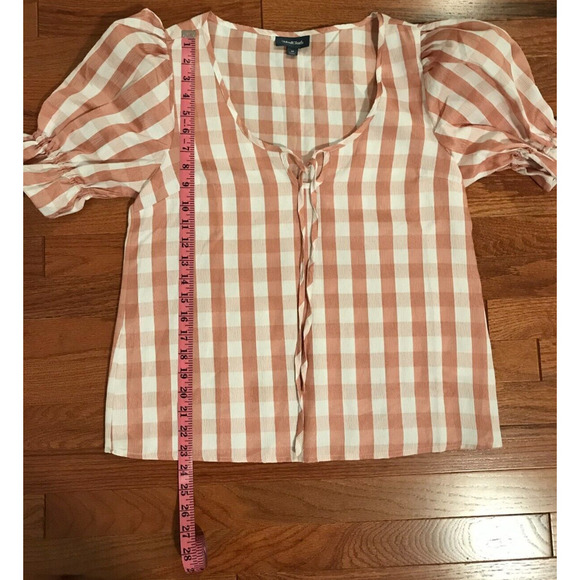 MODCLOTH Women's Picnic Plaid Gingham Puff Sleeve Blouse - Size Medium - Picture 4 of 8